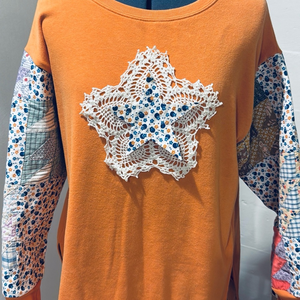 Torrid Orange Star Patchwork Sweatshirt - image 1
